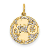 10K Polished CZ Good Luck Medallion Charm-10C1486