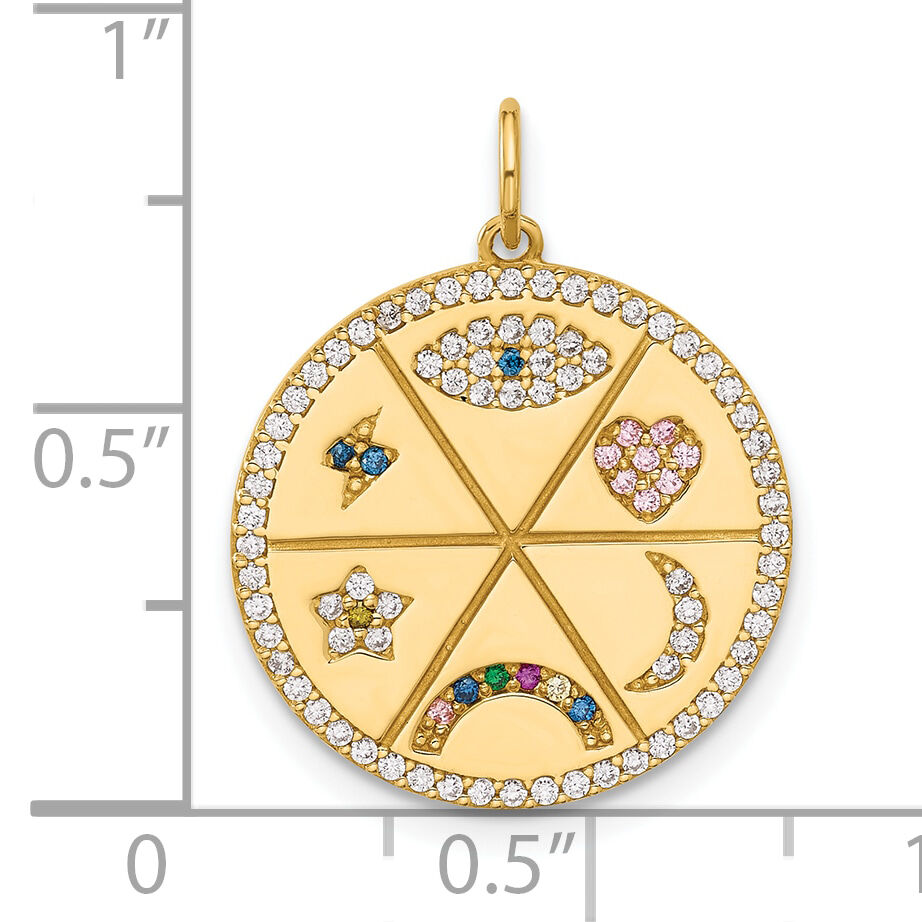 10K Polished Colorful CZ Good Luck Medallion Charm-10C1487