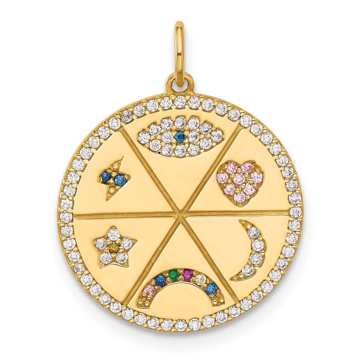 10K Polished Colorful CZ Good Luck Medallion Charm-10C1487