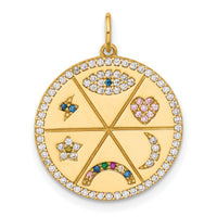 10K Polished Colorful CZ Good Luck Medallion Charm-10C1487