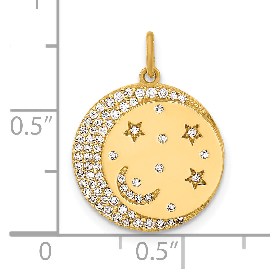 10K Polished CZ Moon and Stars Disc Charm-10C1489
