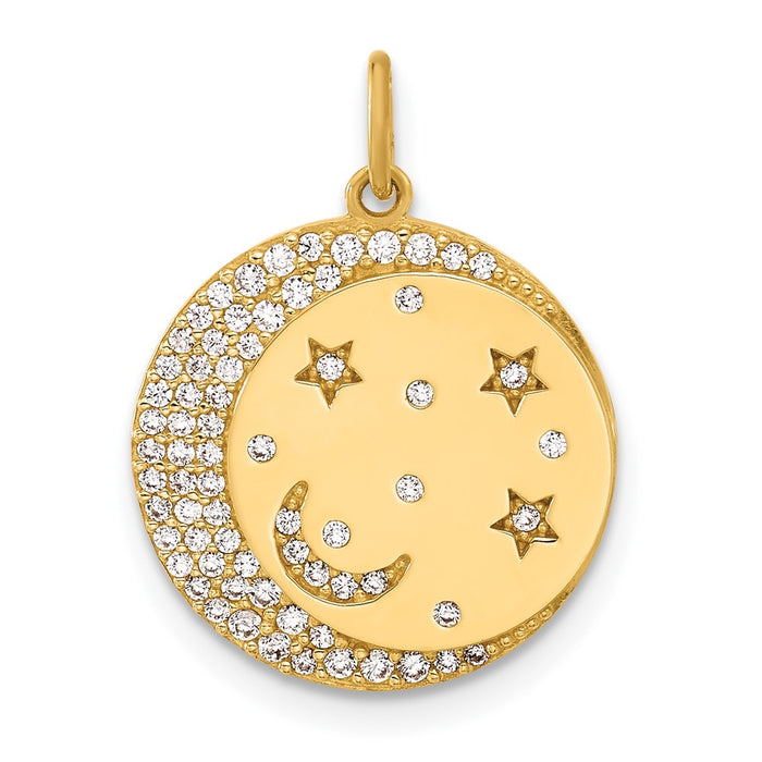 10K Polished CZ Moon and Stars Disc Charm-10C1489