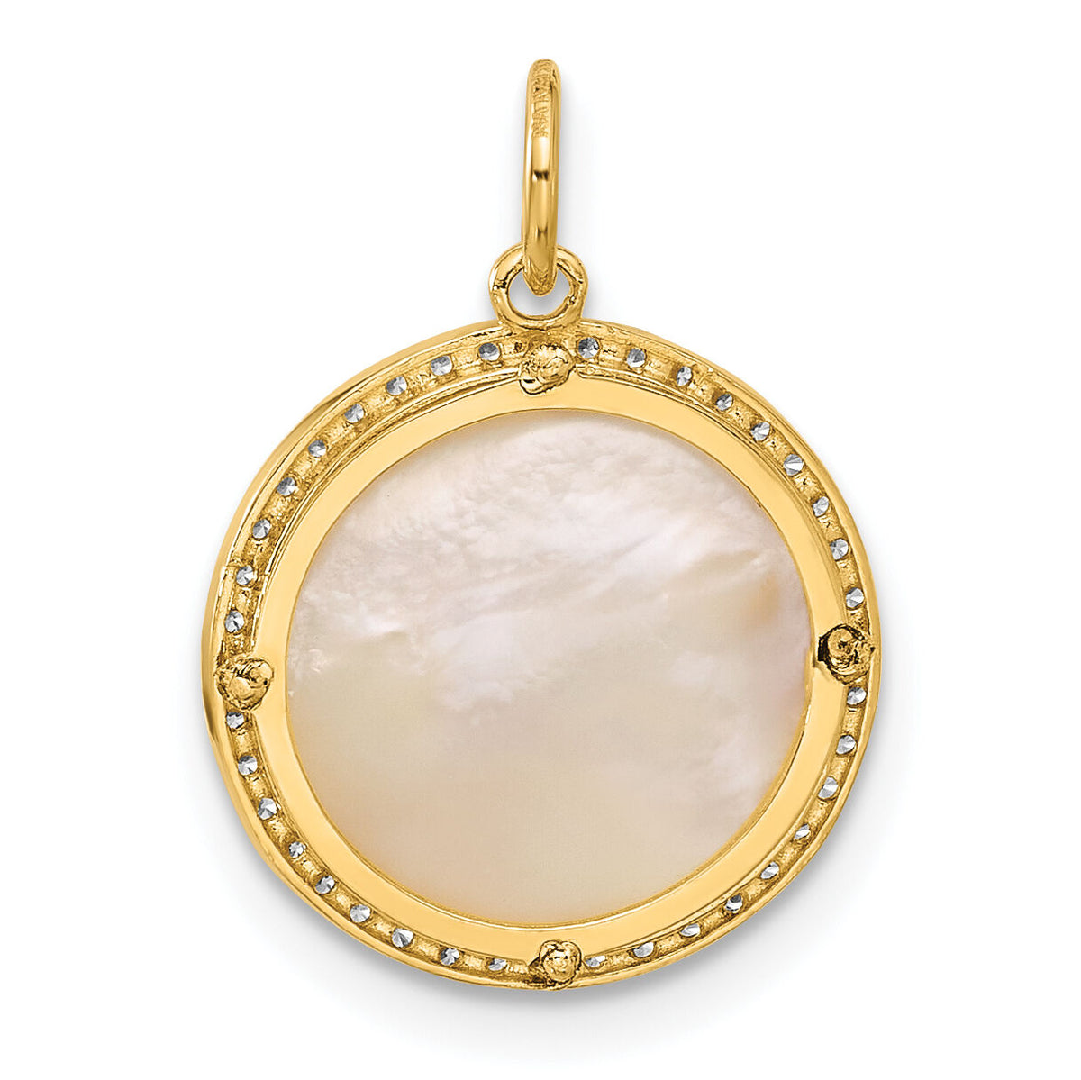 10K Polished CZ and Mother of Pearl Sun Moon and Stars Disc Charm-10C1490
