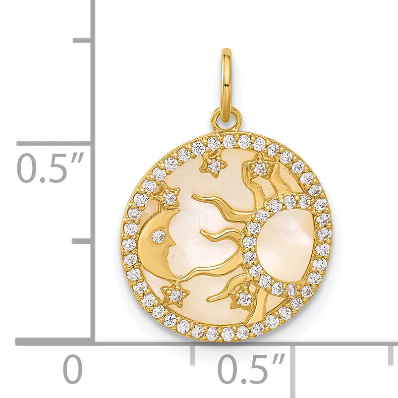 10K Polished CZ and Mother of Pearl Sun Moon and Stars Disc Charm-10C1490