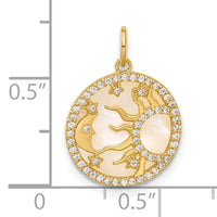 10K Polished CZ and Mother of Pearl Sun Moon and Stars Disc Charm-10C1490