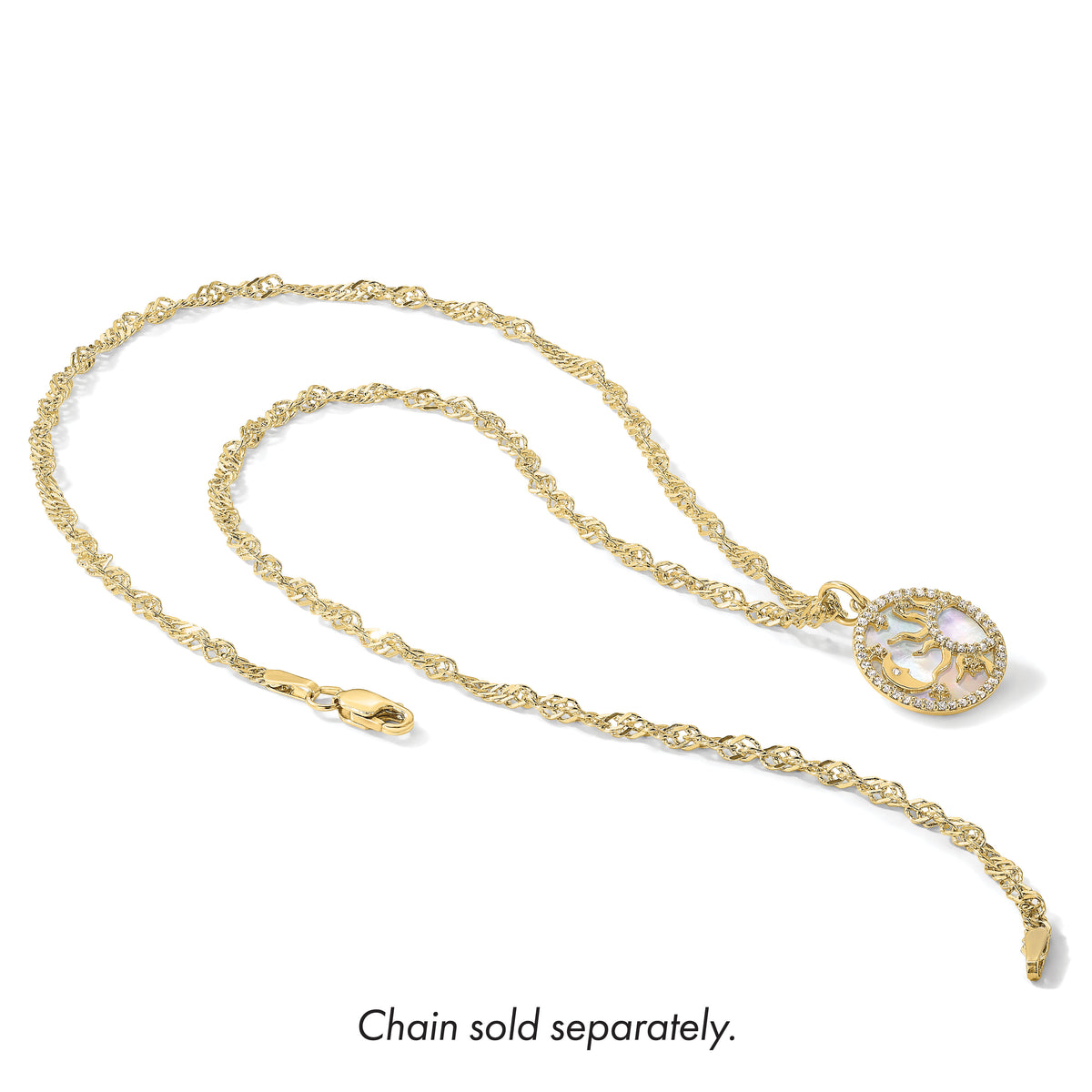 10K Polished CZ and Mother of Pearl Sun Moon and Stars Disc Charm-10C1490