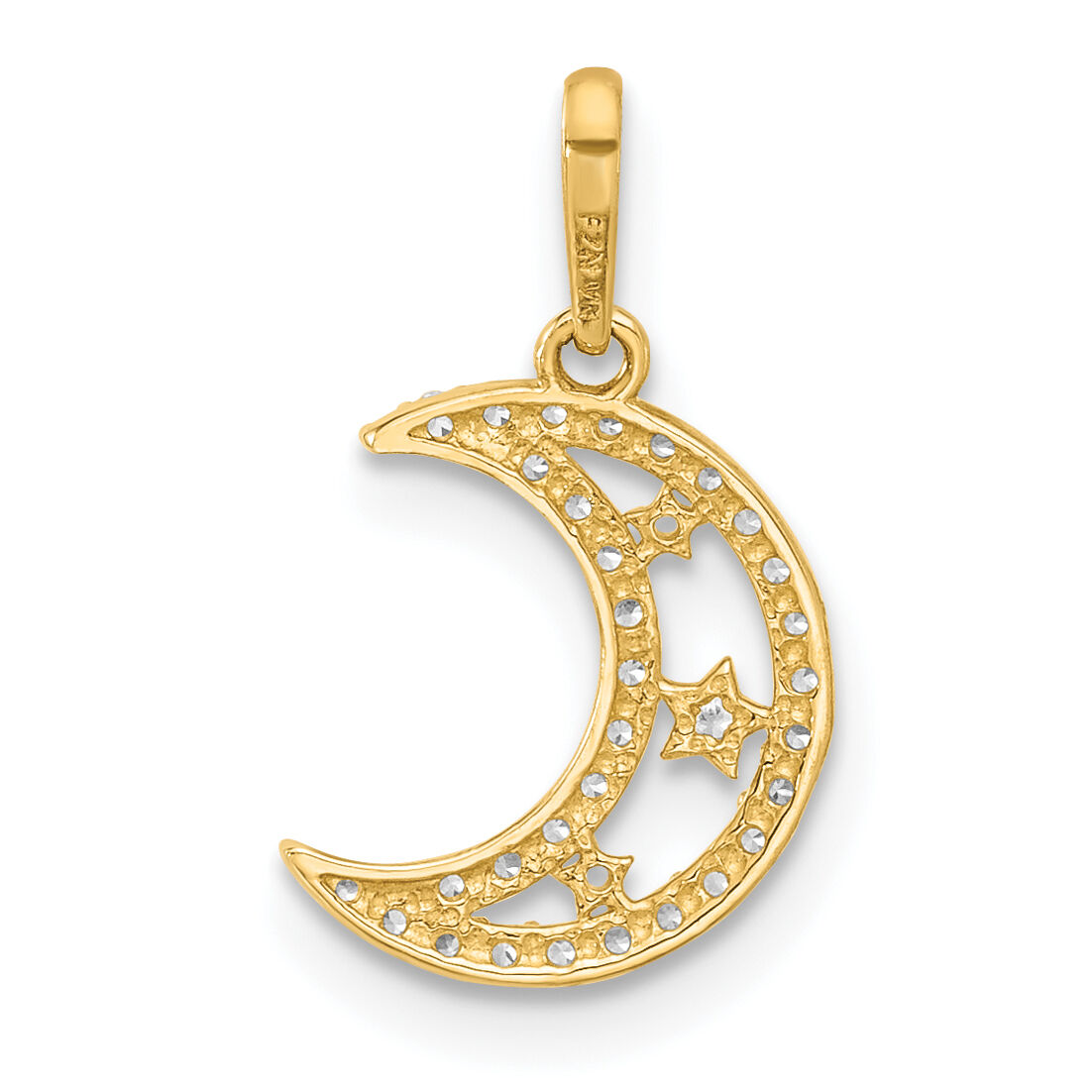10K Polished Clear CZ Moon and Stars Charm-10C1491