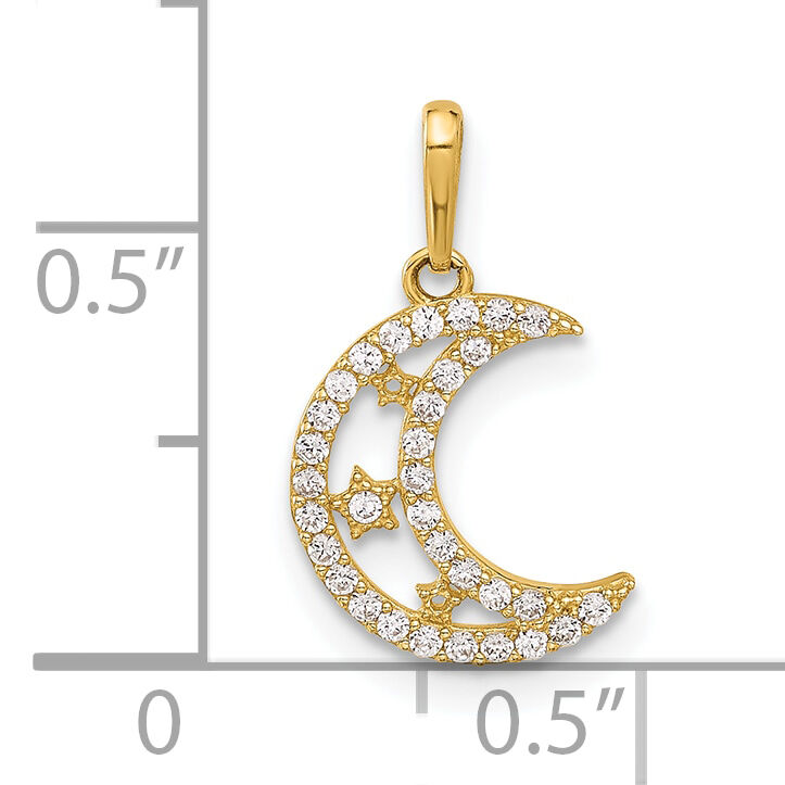 10K Polished Clear CZ Moon and Stars Charm-10C1491
