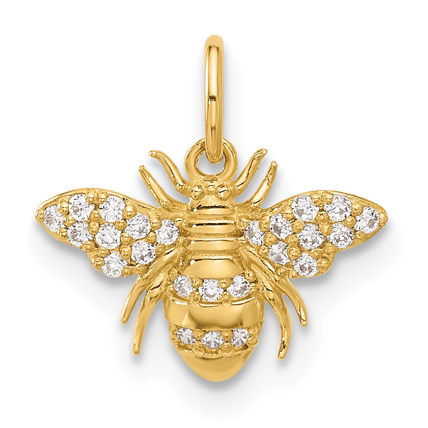 10K Polished Clear CZ Bee Charm-10C1492