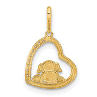10K and White Rhodium CZ Dog In Heart Charm-10C1493