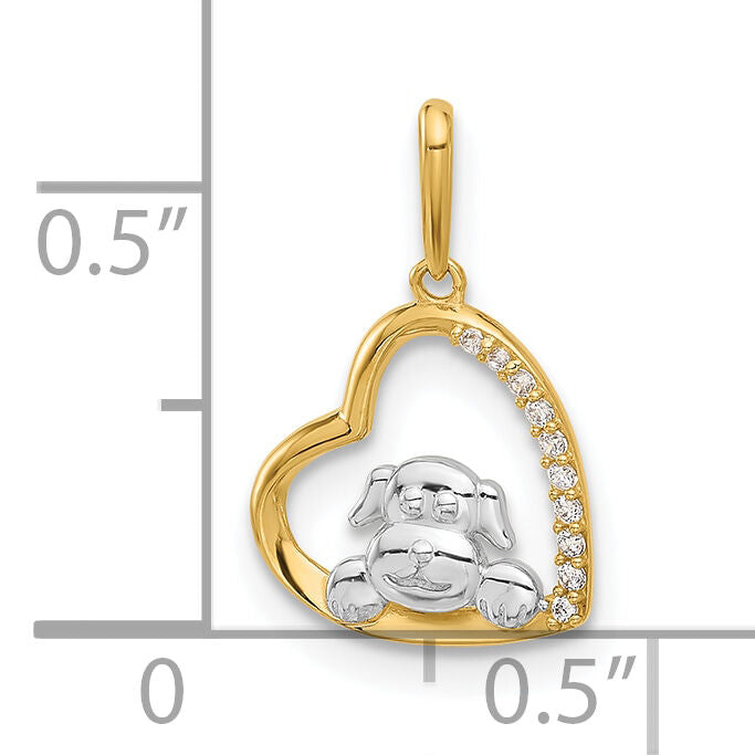 10K and White Rhodium CZ Dog In Heart Charm-10C1493