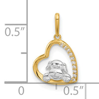 10K and White Rhodium CZ Dog In Heart Charm-10C1493