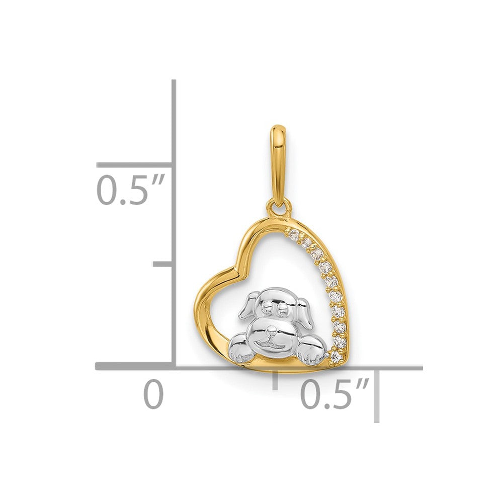 10K and White Rhodium CZ Dog In Heart Charm-10C1493