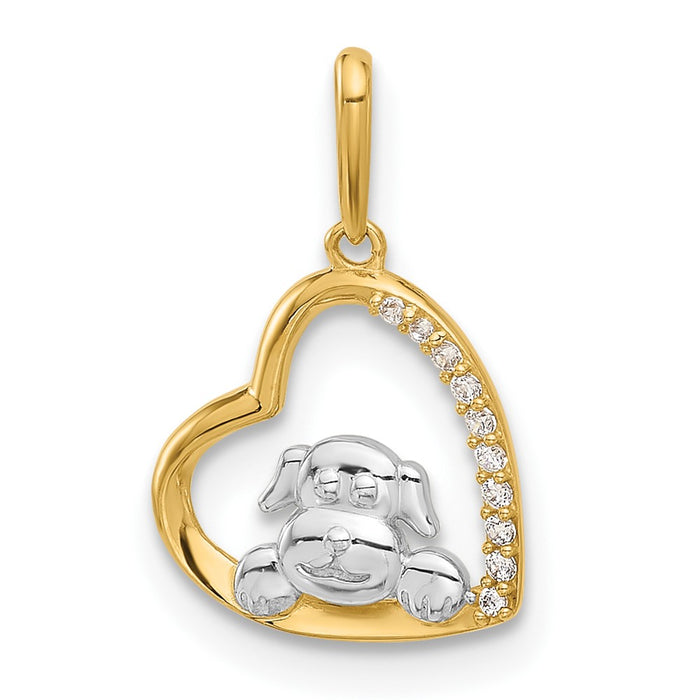 10K and White Rhodium CZ Dog In Heart Charm-10C1493