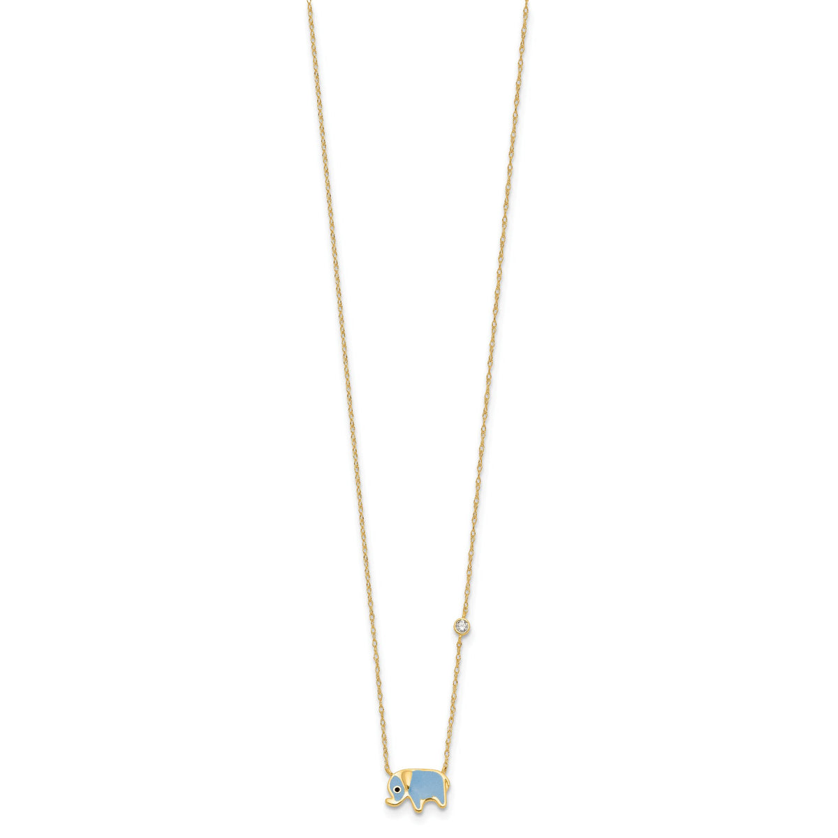 10K Polished CZ Enameled Elephant Necklace-10C1494-18