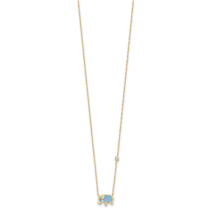 10K Polished CZ Enameled Elephant Necklace-10C1494-18