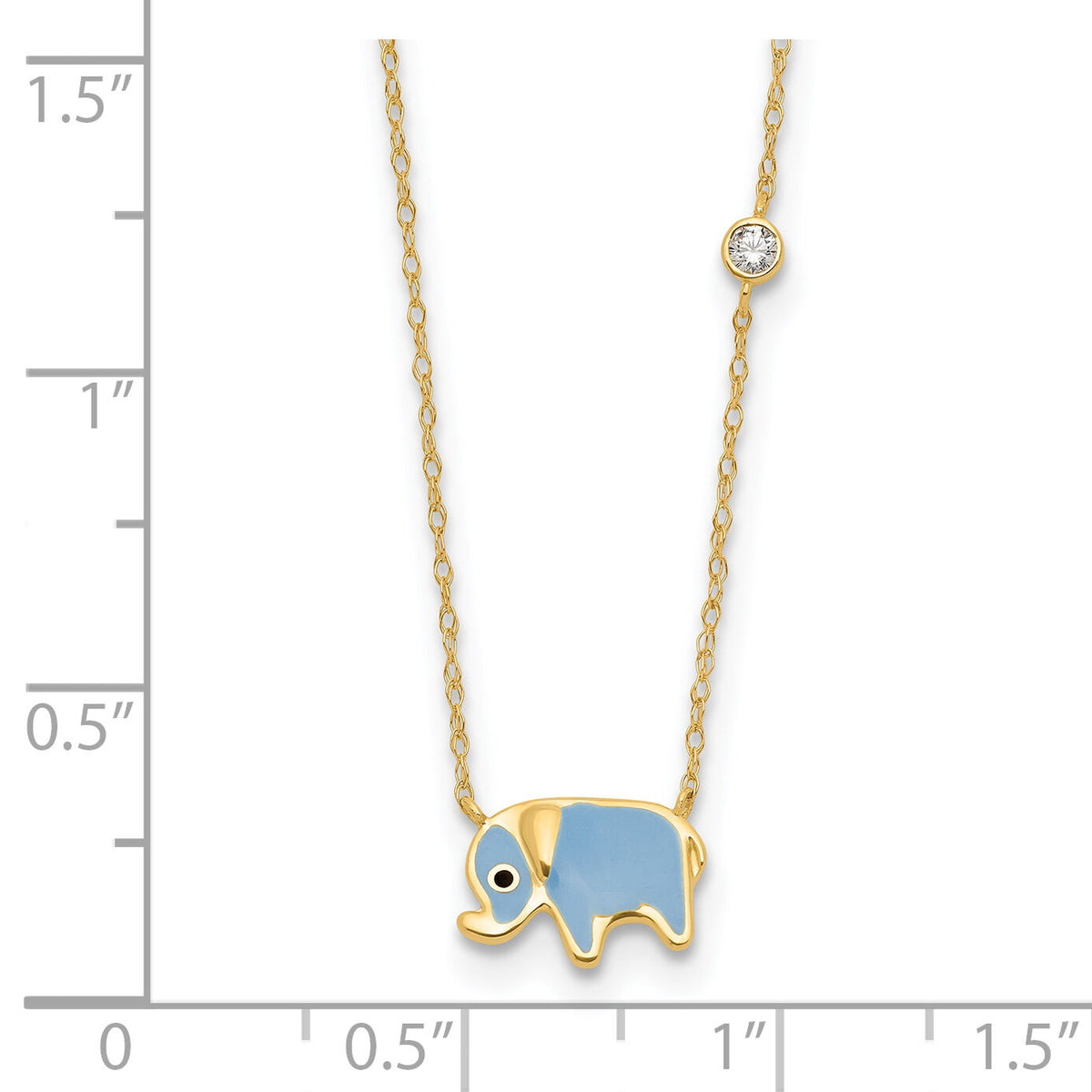 10K Polished CZ Enameled Elephant Necklace-10C1494-18