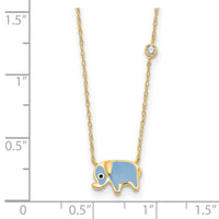 10K Polished CZ Enameled Elephant Necklace-10C1494-18