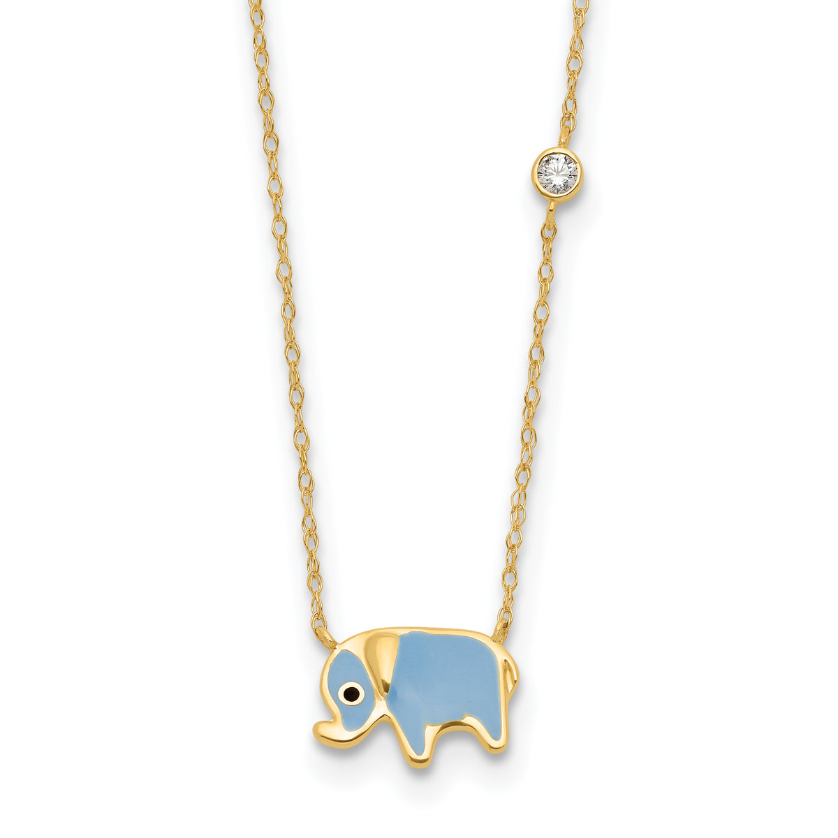 10K Polished CZ Enameled Elephant Necklace-10C1494-18