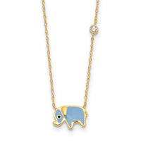 10K Polished CZ Enameled Elephant Necklace-10C1494-18