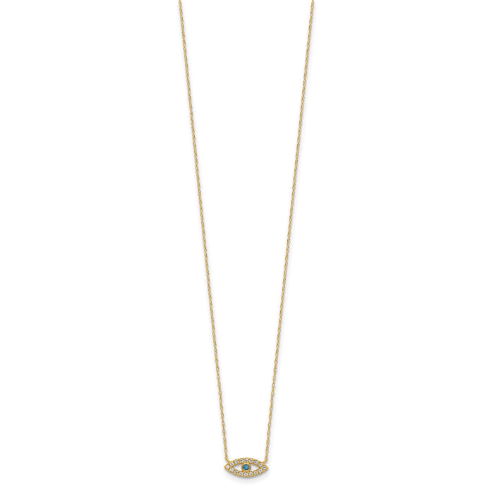 10K Polished CZ Evil Eye Necklace-10C1496-18.5