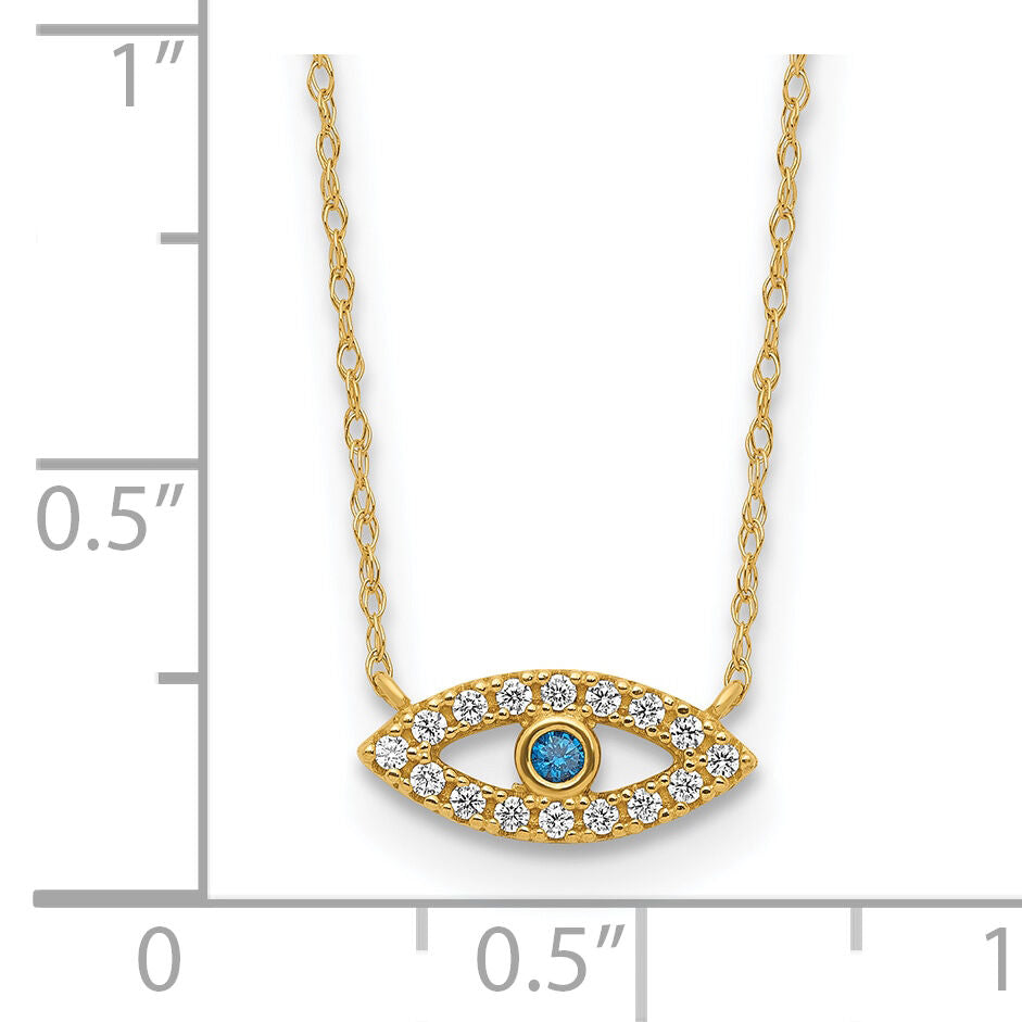 10K Polished CZ Evil Eye Necklace-10C1496-18.5