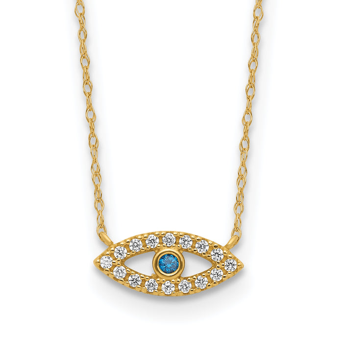 10K Polished CZ Evil Eye Necklace-10C1496-18.5