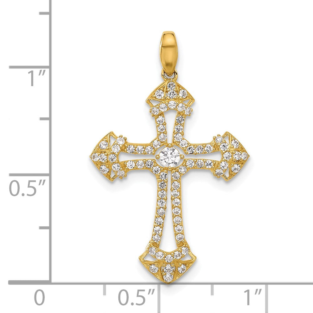 10K Polished CZ Fancy Cross Pendant-10C1502