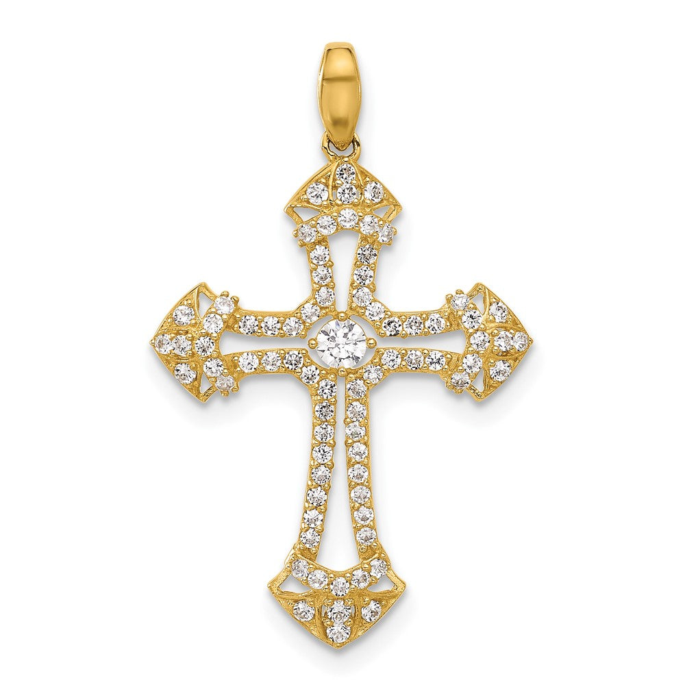 10K Polished CZ Fancy Cross Pendant-10C1502