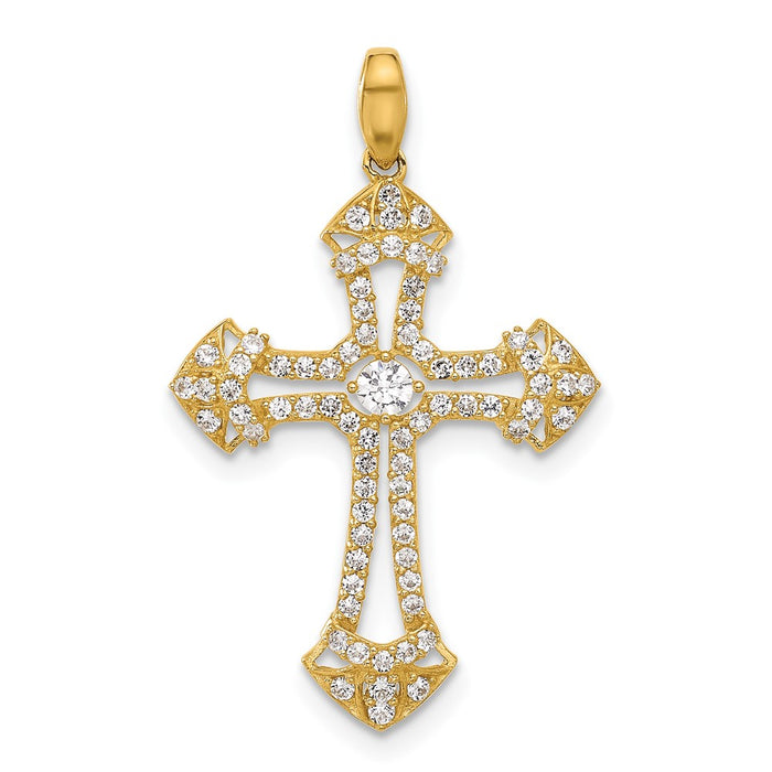 10K Polished CZ Fancy Cross Pendant-10C1502
