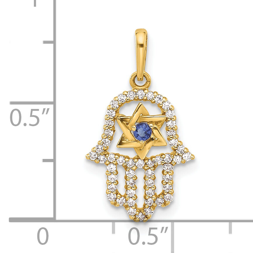 10K Polished CZ Evil Eye Hamsa Charm-10C1503