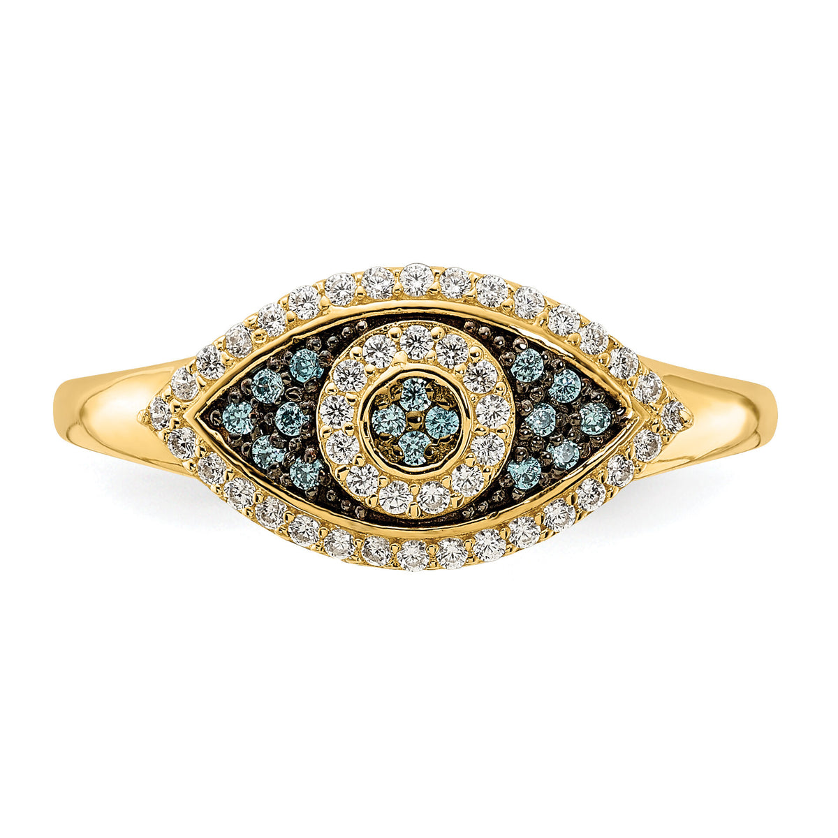 10K Polished Blue and White CZ Evil Eye Ring-10C1504