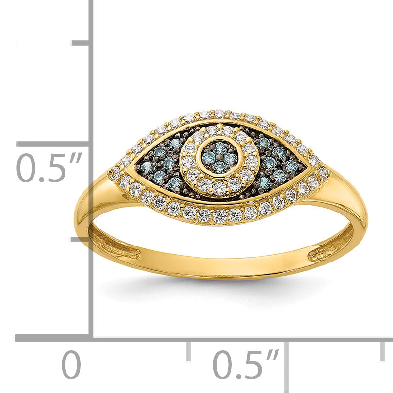 10K Polished Blue and White CZ Evil Eye Ring-10C1504