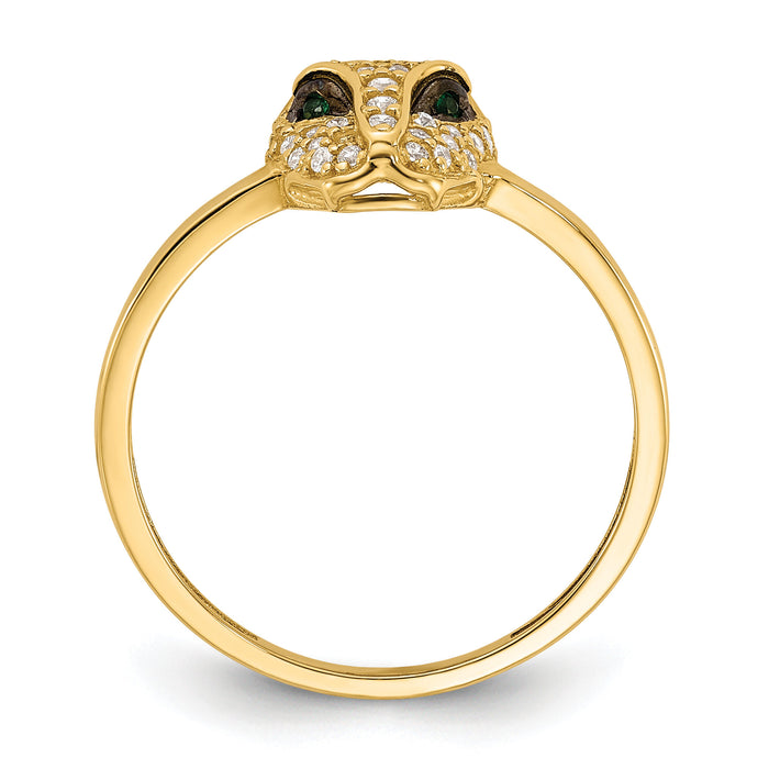 10K Polished Clear and Green CZ Lioness Head Ring-10C1505