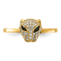 10K Polished Clear and Green CZ Lioness Head Ring-10C1505