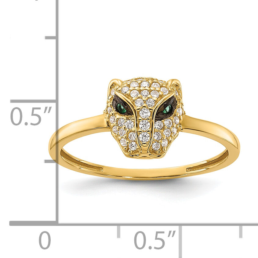 10K Polished Clear and Green CZ Lioness Head Ring-10C1505