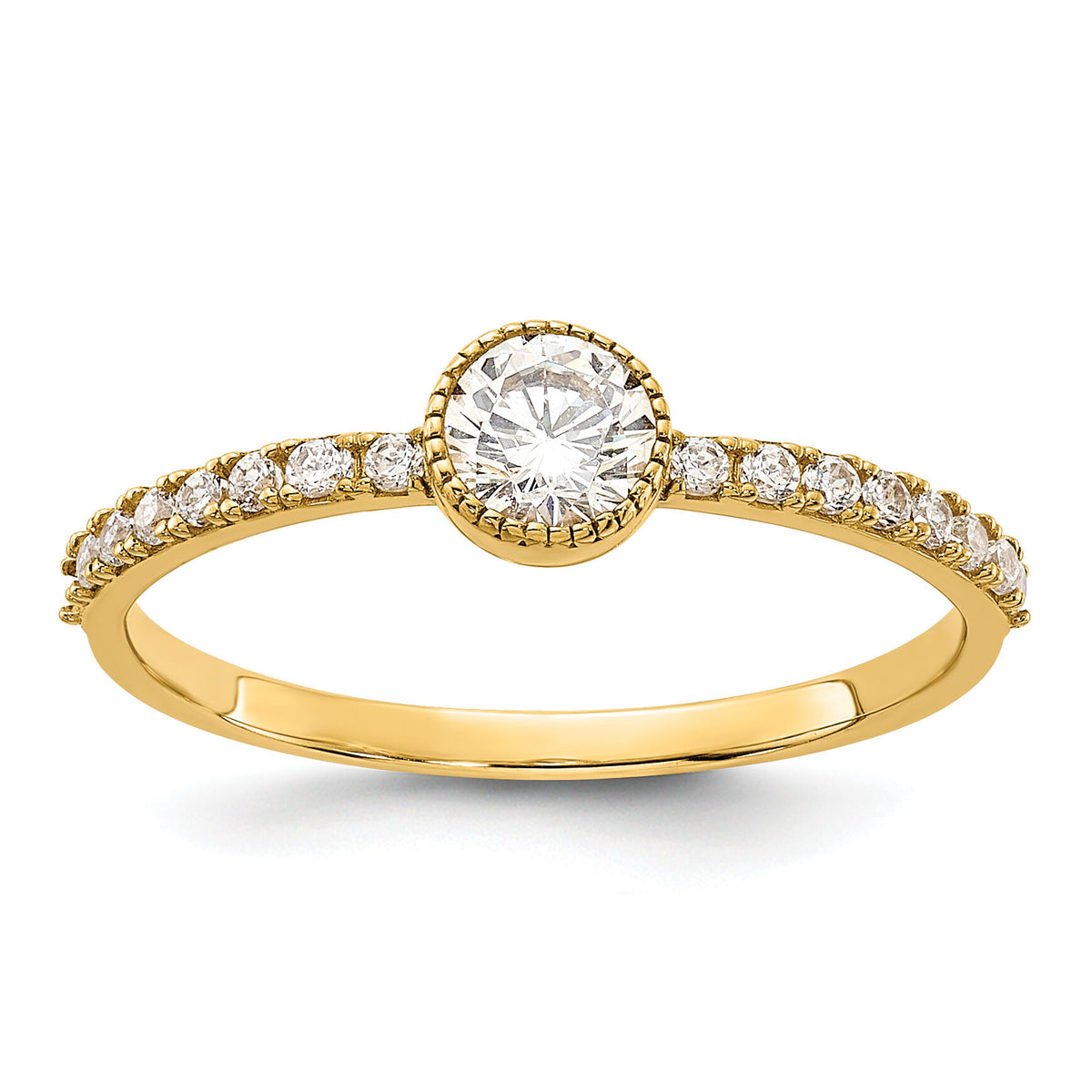 10K Polished CZ Center and Side Stones Ring-10C1506