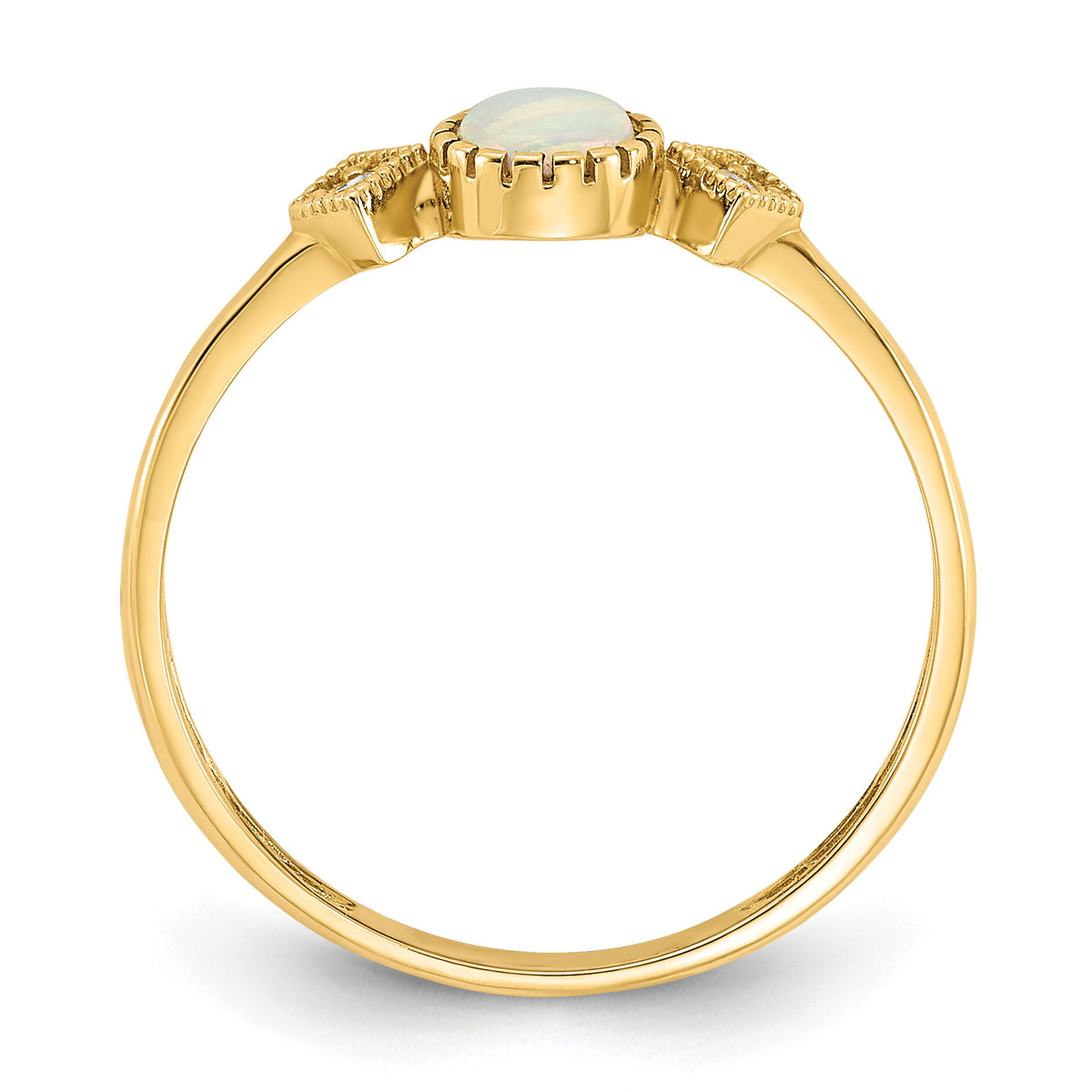 10K Polished CZ and Created Opal Ring-10C1507
