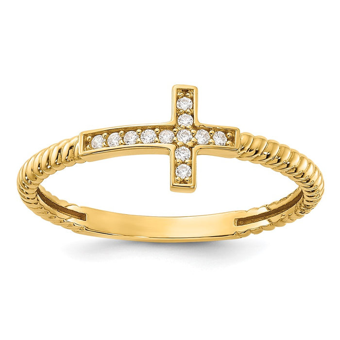 10K Polished CZ Cross Ring-10C1515