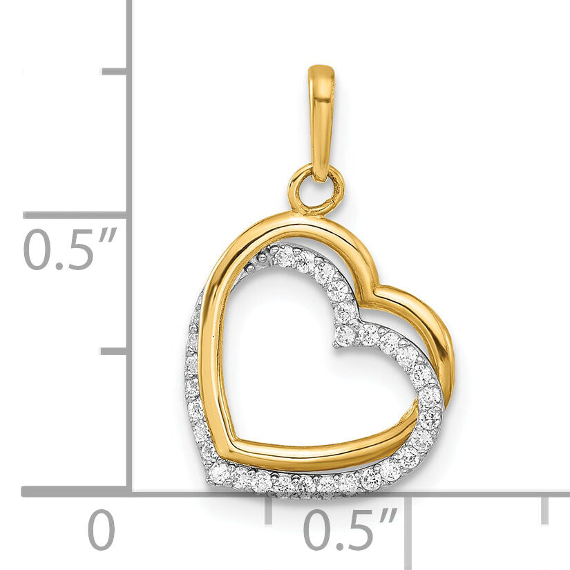 10K Two-tone Polished CZ Hearts Charm-10C1516