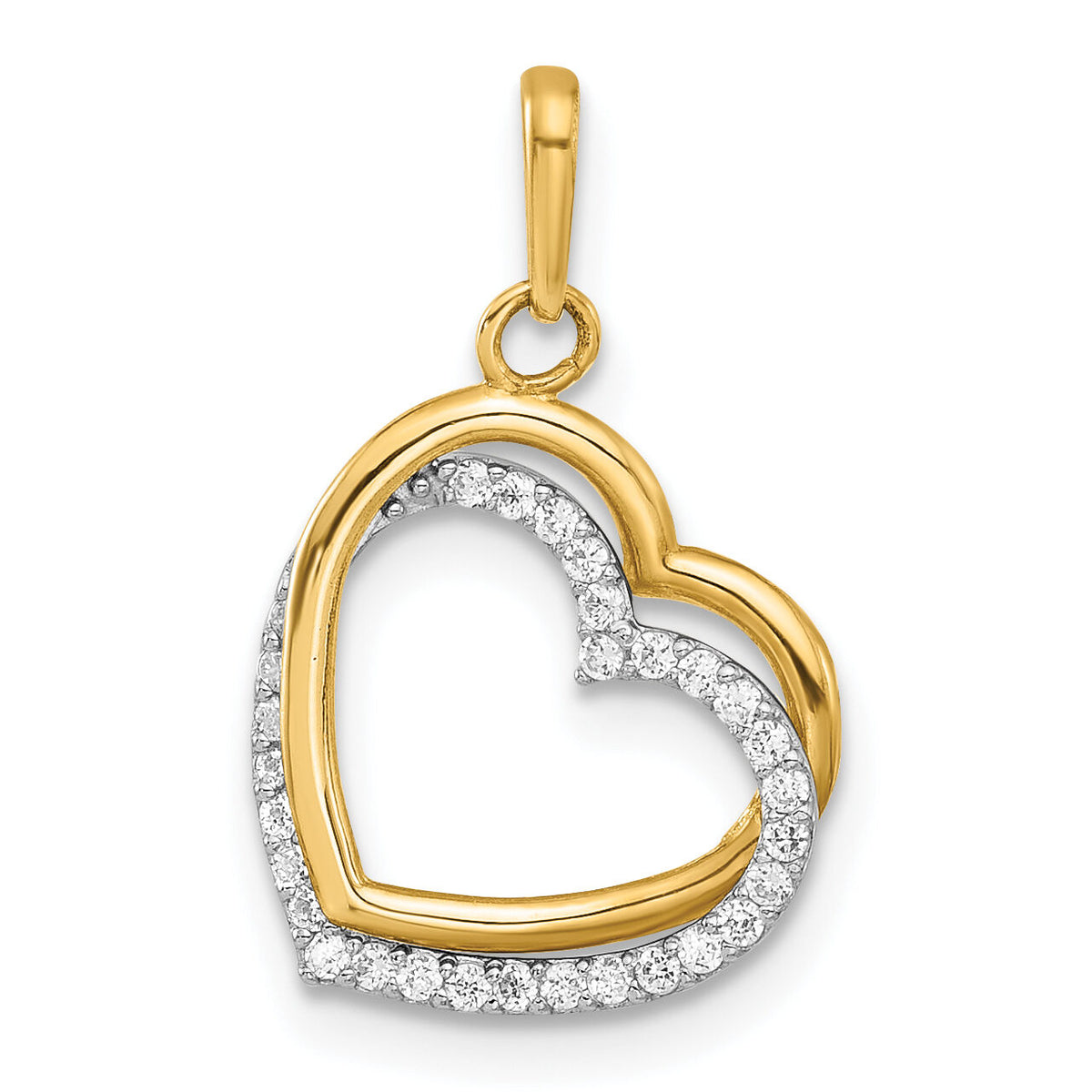 10K Two-tone Polished CZ Hearts Charm-10C1516