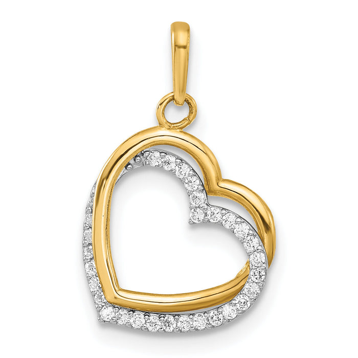 10K Two-tone Polished CZ Hearts Charm-10C1516