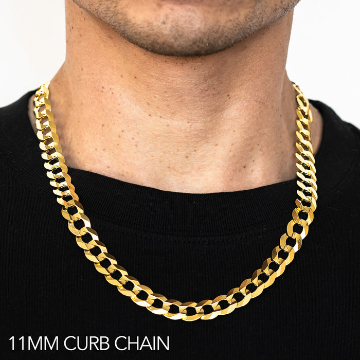 10K 11MM YELLOW GOLD HOLLOW CURB 24" CHAIN NECKLACE (AVAILABLE IN LENGTHS 7" - 30")