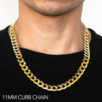 10K 11MM YELLOW GOLD HOLLOW CURB 18" CHAIN NECKLACE (AVAILABLE IN LENGTHS 7" - 30")