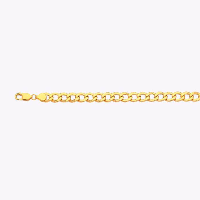 10K 7.5MM YELLOW GOLD HOLLOW CURB 16" CHAIN NECKLACE (AVAILABLE IN LENGTHS 7" - 30")