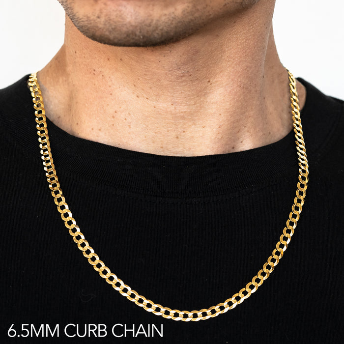 10K 6.5MM YELLOW GOLD HOLLOW CURB 24" CHAIN NECKLACE (AVAILABLE IN LENGTHS 7" - 30")