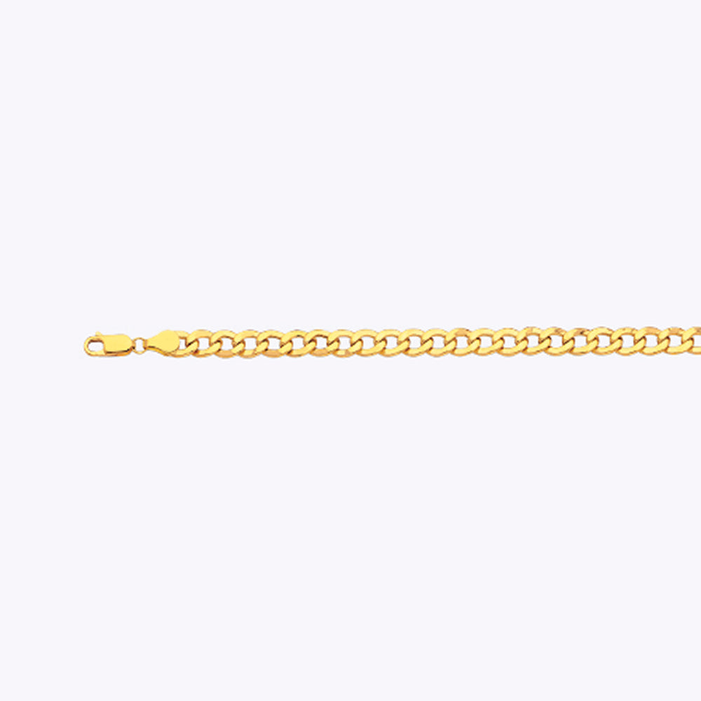 14K 6.5MM YELLOW GOLD HOLLOW CURB 9" CHAIN BRACELET (AVAILABLE IN LENGTHS 7" - 30")