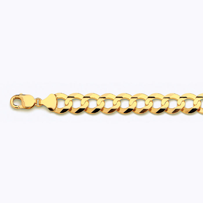 10K 14MM YELLOW GOLD SOLID CURB 7" CHAIN BRACELET (AVAILABLE IN LENGTHS 7" - 30")