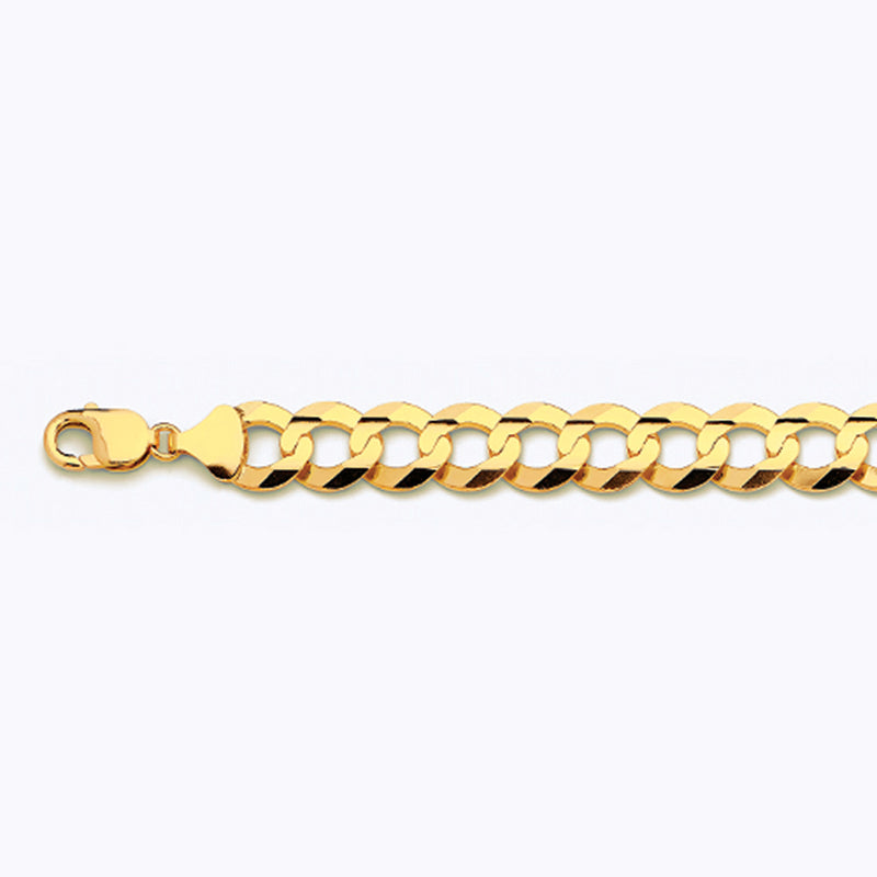 10K 14MM YELLOW GOLD SOLID CURB 7.5" CHAIN BRACELET (AVAILABLE IN LENGTHS 7" - 30")