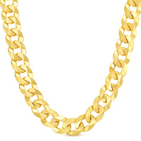 10K 14MM YELLOW GOLD SOLID CURB 18" CHAIN NECKLACE (AVAILABLE IN LENGTHS 7" - 30")